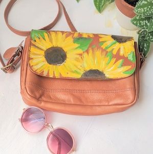 Hand painted sunflower leather purse